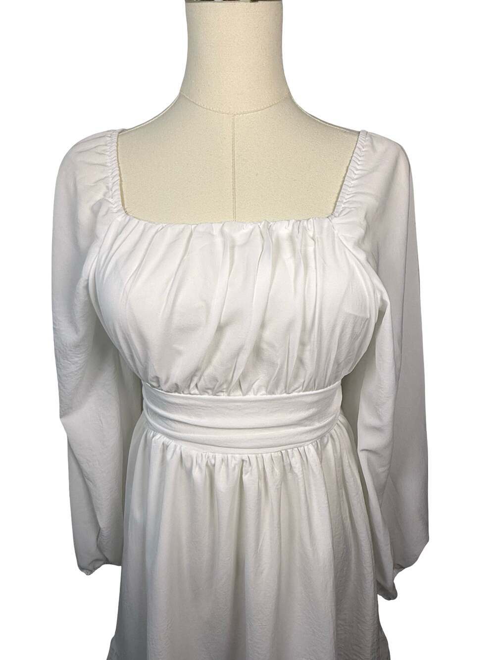 Cottage Core White Long Sleeve Ruffle Hem Dress Size S